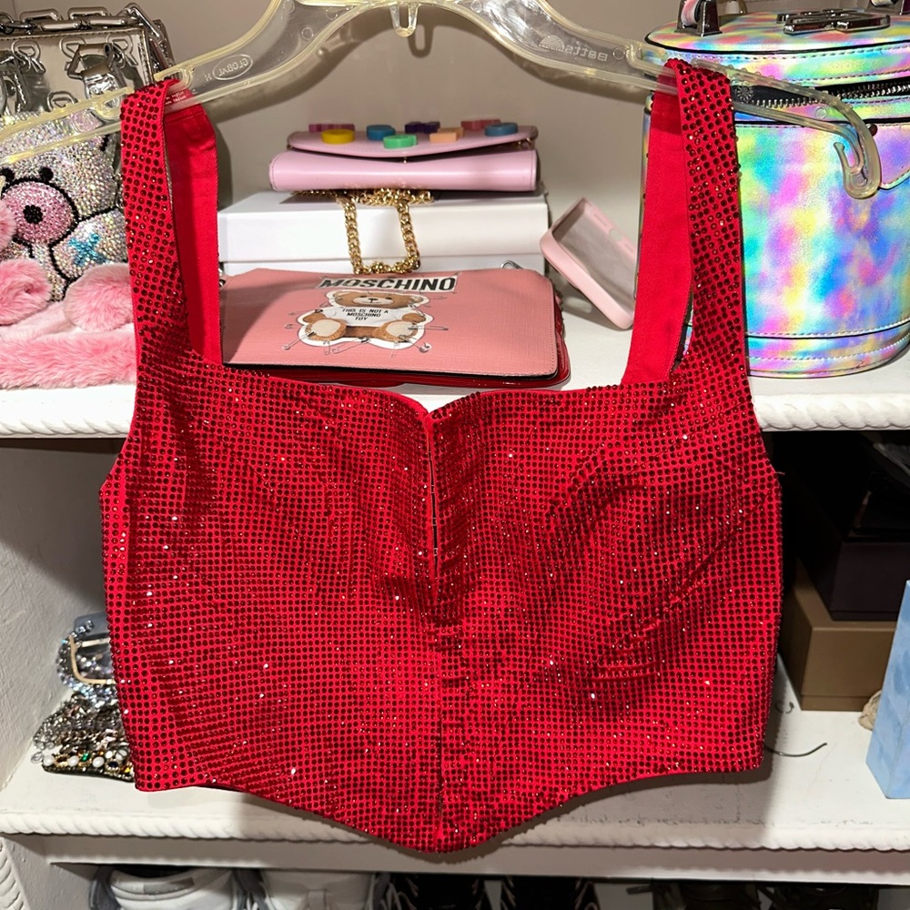 Red Swarovski Crystal Corset. NEVER WORN.